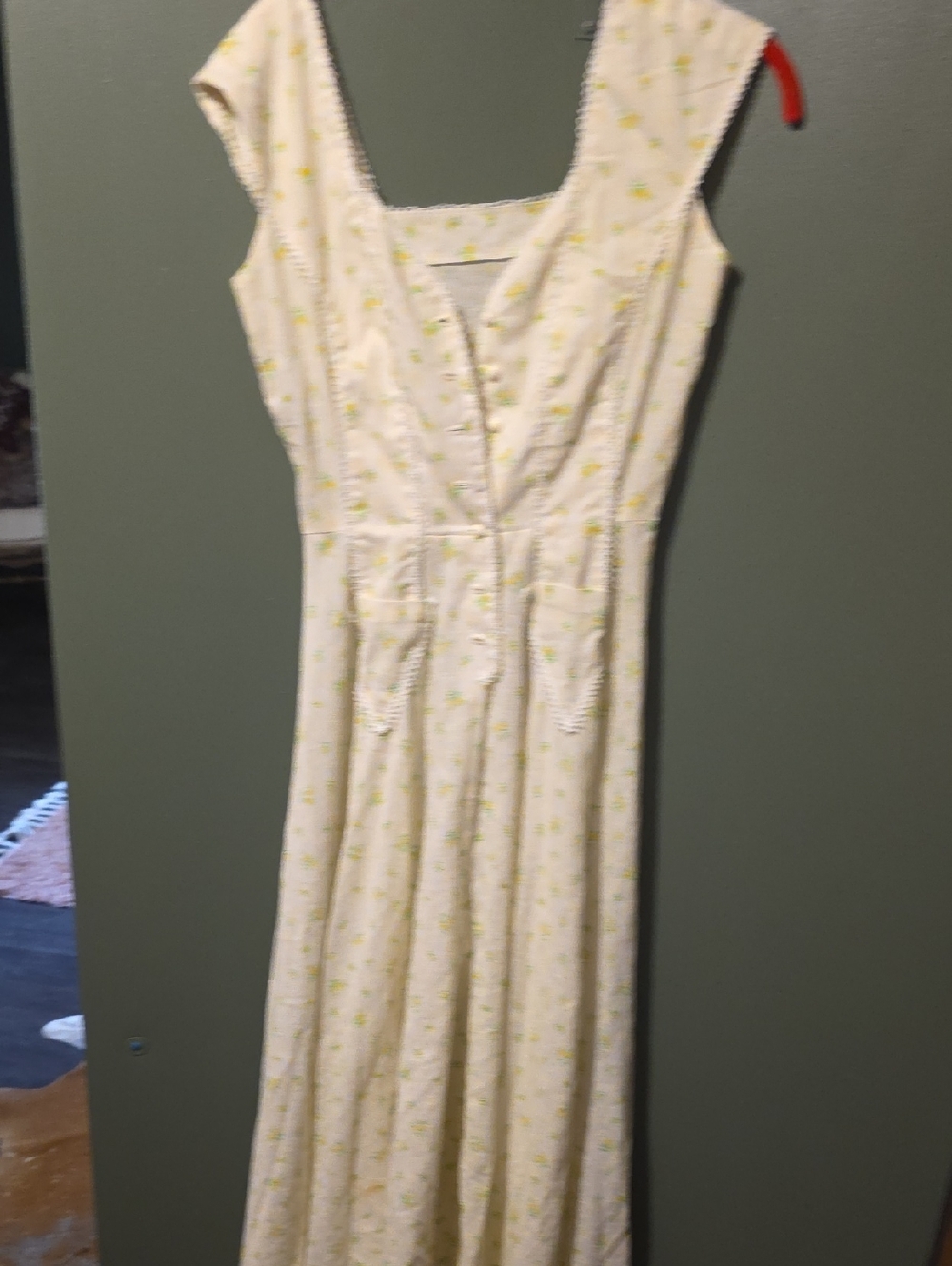 Vintage Cream Maxi Dress with Yellow Floral Print